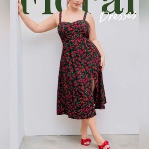 Cider Square Neck Floral Split Midi Dress Size OXL #New